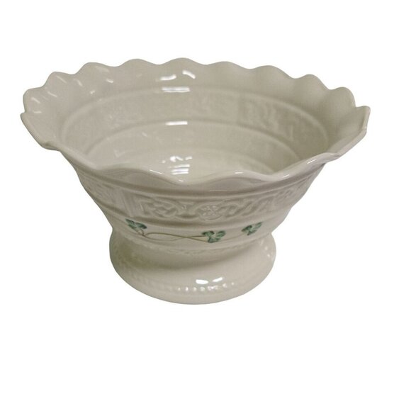 Balleek Pottery Ireland Tara Collection Celtic Knot Chamrock Compote - Picture 2 of 5
